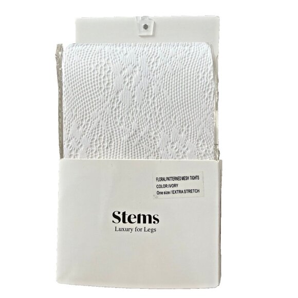 Stems Luxury Floral Patterned Mesh Tights White ( One Size ) - Picture 1 of 2